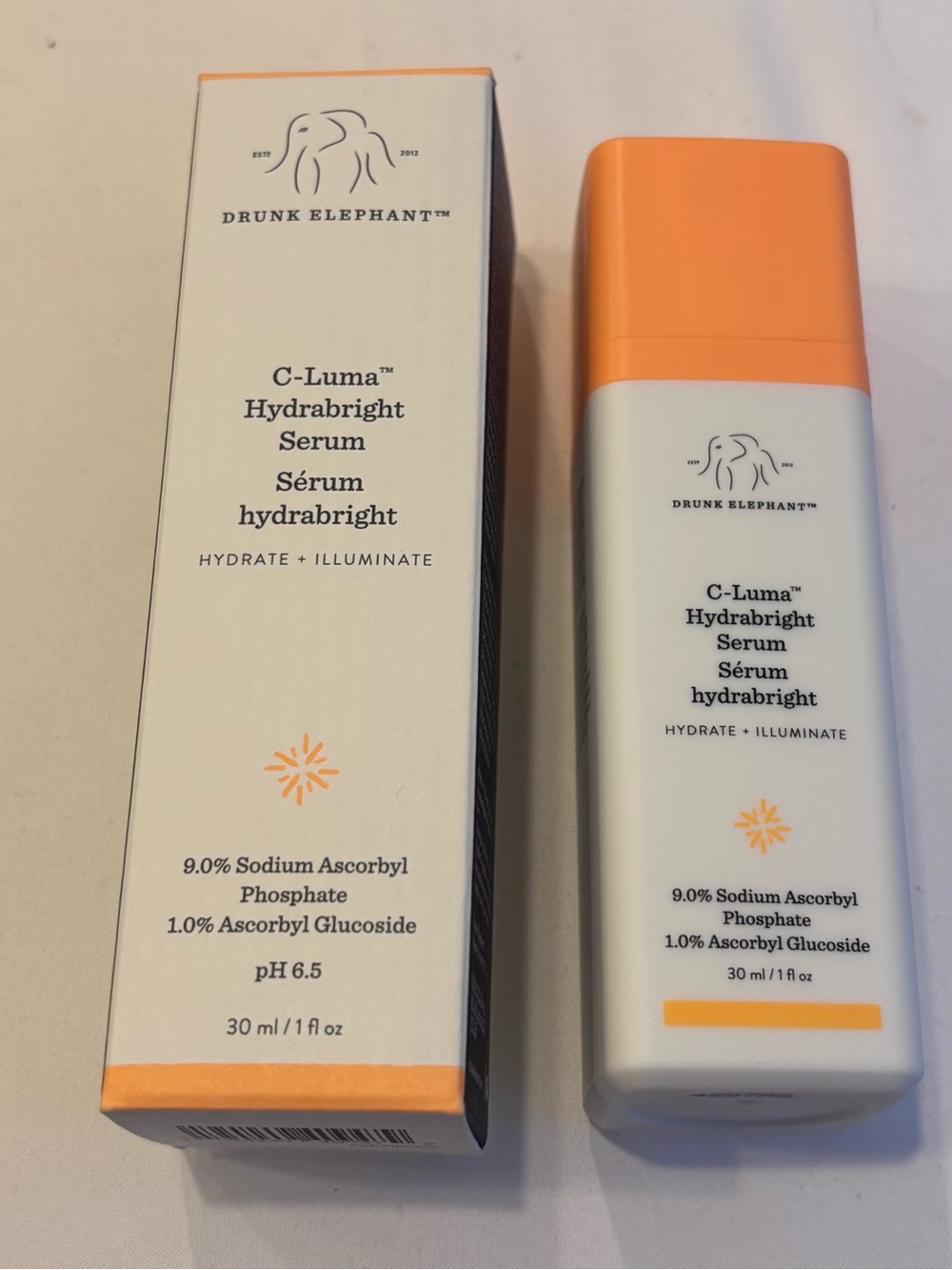 Drunk Elephant C-Luma Hydrabrigh t Serum — Orange, White